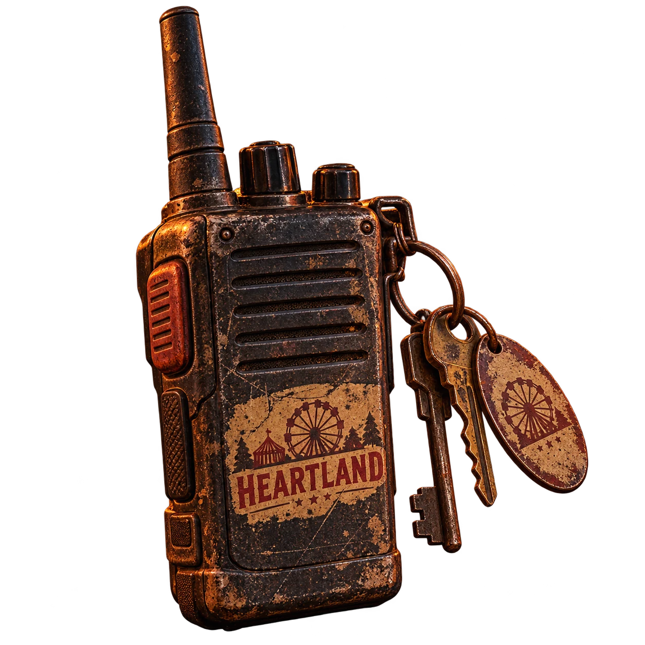 Weathered Heartland walkie-talkie and keys